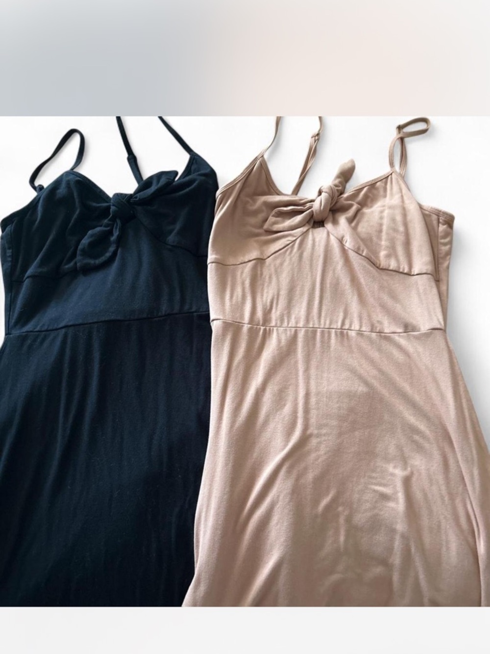 Express Spaghetti-Strap Midi Dress in Black and Beige